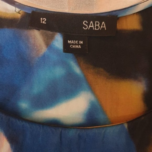 SABA AU-12 Blue/Black Abstract Sleeveless Top Scoop Neck Viscose/Silk Good Condi - Picture 9 of 11